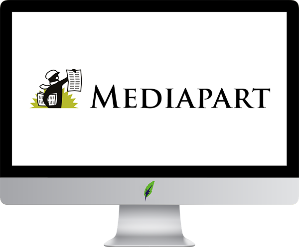 Computerscherm met logo Franstalig online newsportal - Mediapart.fr - in kleur op transparante achtergrond - 600 * 496 pixels